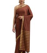 Brown woven crepe saree with blouse