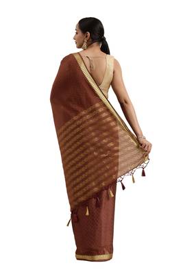 Brown woven crepe saree with blouse 2