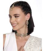 Crystal Stone Studded Pearl Choker Necklace Jewellery Set For Women