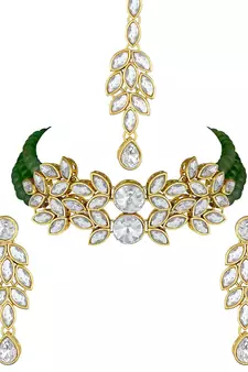 Crystal Stone Studded Pearl Choker Necklace Jewellery Set For Women