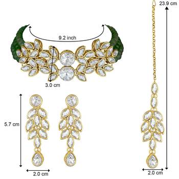 Crystal Stone Studded Pearl Choker Necklace Jewellery Set For Women 4