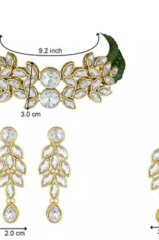Crystal Stone Studded Pearl Choker Necklace Jewellery Set For Women