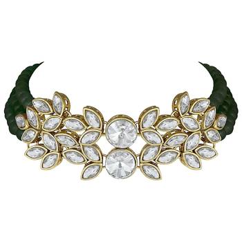 Crystal Stone Studded Pearl Choker Necklace Jewellery Set For Women 5