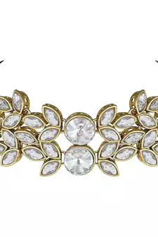 Crystal Stone Studded Pearl Choker Necklace Jewellery Set For Women