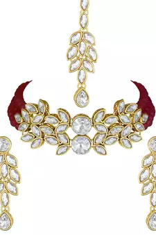 Traditional Stone Studded Pearl Choker Necklace Set For Women
