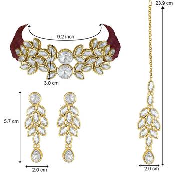 Traditional Stone Studded Pearl Choker Necklace Set For Women 4
