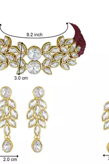 Traditional Stone Studded Pearl Choker Necklace Set For Women