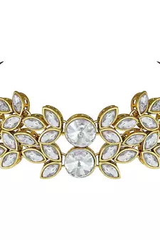 Traditional Stone Studded Pearl Choker Necklace Set For Women
