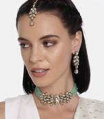 Crystal Stone Studded Pearl Choker Necklace Jewellery Set For Women