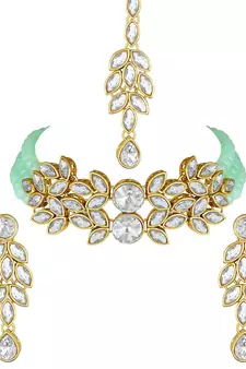 Crystal Stone Studded Pearl Choker Necklace Jewellery Set For Women