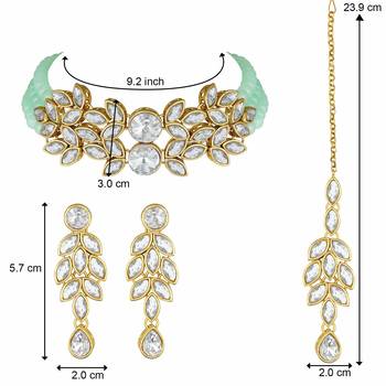 Crystal Stone Studded Pearl Choker Necklace Jewellery Set For Women 5