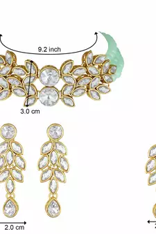 Crystal Stone Studded Pearl Choker Necklace Jewellery Set For Women