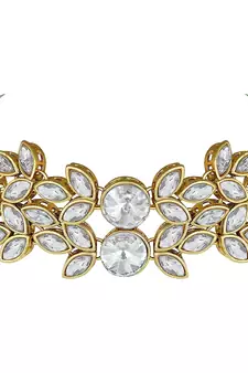 Crystal Stone Studded Pearl Choker Necklace Jewellery Set For Women