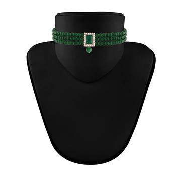 Rhodium Plated Stone Studded Pearl Choker Necklace Jewellery Set With Earrings For Women 1