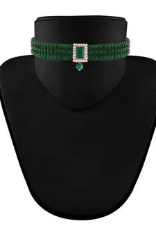 Rhodium Plated Stone Studded Pearl Choker Necklace Jewellery Set With Earrings For Women