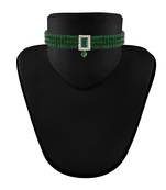 Rhodium Plated Stone Studded Pearl Choker Necklace Jewellery Set With Earrings For Women