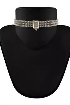 Rhodium Plated Crystal Stone Beaded Choker Necklace Jewellery Set With Earrings