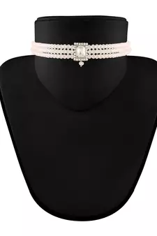 Rhodium Plated Crystal Stone Beaded Choker Necklace Jewellery Set With Earrings