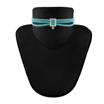 Rhodium Plated Crystal Stone Beaded Choker Necklace Jewellery Set With Earrings 2