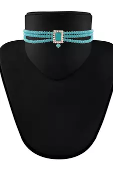 Rhodium Plated Crystal Stone Beaded Choker Necklace Jewellery Set With Earrings