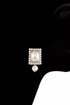 Rhodium Plated Stone & Pearl Beaded Choker Set With Earrings For Women