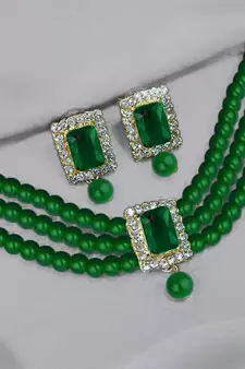 Traditional Handcrafted Stone Studded Pearl Choker Necklace Jewellery Set