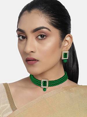 Traditional Handcrafted Stone Studded Pearl Choker Necklace Jewellery Set 1