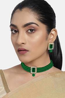 Traditional Handcrafted Stone Studded Pearl Choker Necklace Jewellery Set