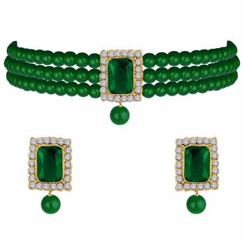 Traditional Handcrafted Stone Studded Pearl Choker Necklace Jewellery Set 3