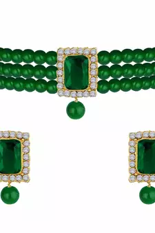 Traditional Handcrafted Stone Studded Pearl Choker Necklace Jewellery Set