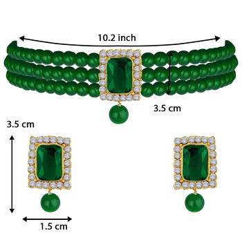 Traditional Handcrafted Stone Studded Pearl Choker Necklace Jewellery Set 4