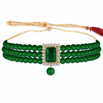 Traditional Handcrafted Stone Studded Pearl Choker Necklace Jewellery Set 5