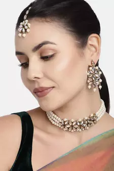 Traditional Kundan & Pearl Beaded Choker Set for Women/Girls