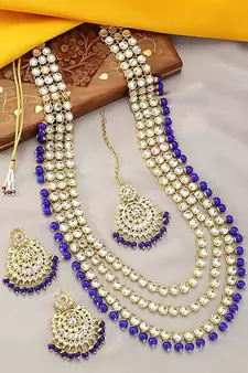 Traditional Kundan & Pearl Studed Bridal Jewellery Set for Women