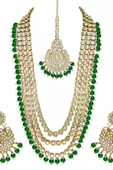 Traditional Kundan & Pearl Studded Bridal Necklace Jewellery Set for Women