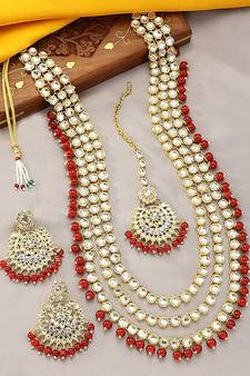 Traditional Kundan & Pearl Studed Bridal Jewellery Set for Women
