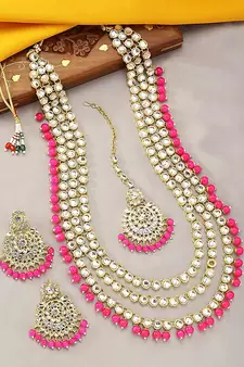  Traditional Kundan & Pearl Studed Bridal Jewellery Set for Women
