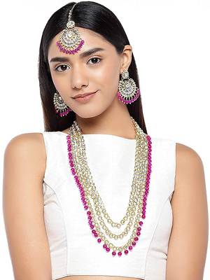  Traditional Kundan & Pearl Studed Bridal Jewellery Set for Women 1