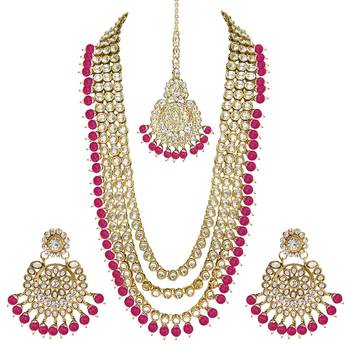  Traditional Kundan & Pearl Studed Bridal Jewellery Set for Women 3