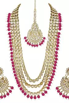  Traditional Kundan & Pearl Studed Bridal Jewellery Set for Women