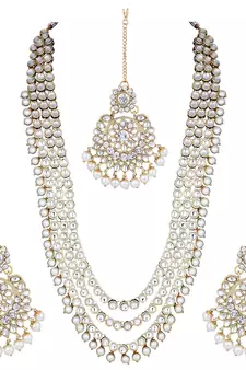 Traditional Kundan & Pearl Studed Bridal Jewellery Set for Women