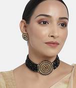 18K Gold Plated Traditional Light Weight Crystal Stone Beaded Choker Necklace Jewellery Set Glided With Moti Work