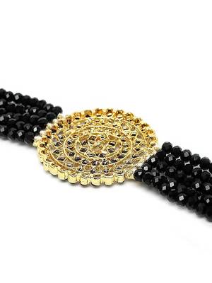 18K Gold Plated Traditional Light Weight Crystal Stone Beaded Choker Necklace Jewellery Set Glided With Moti Work 2