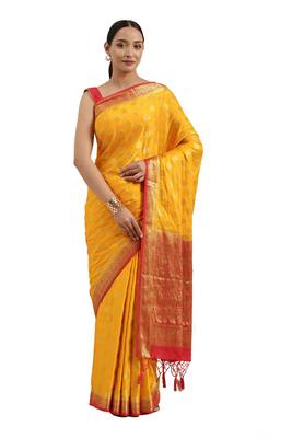 Yellow woven crepe saree with blouse 1