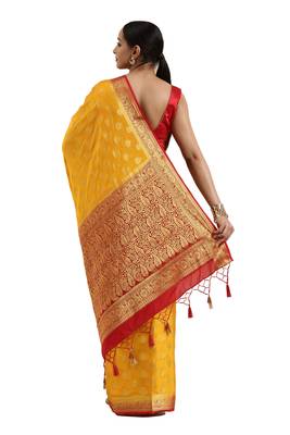 Yellow woven crepe saree with blouse 2
