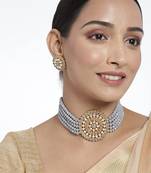 Traditional Light Weight Crystal Stone Beaded Choker Necklace Jewellery Set Glided With Moti Work