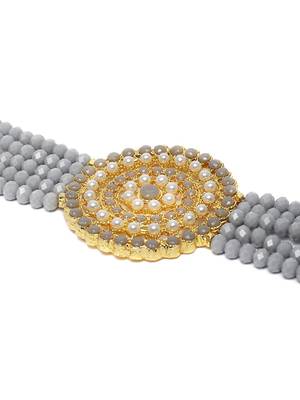 Traditional Light Weight Crystal Stone Beaded Choker Necklace Jewellery Set Glided With Moti Work 3