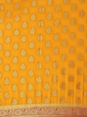 Yellow woven crepe saree with blouse 4