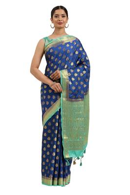 Blue woven crepe saree with blouse 1