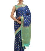 Blue woven crepe saree with blouse